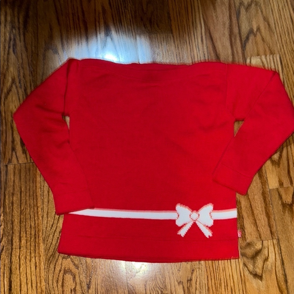 Bella bliss girls boatneck red sweater with bow detail at waist sizes 5 & 8 NWOT